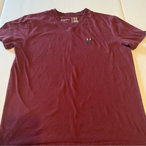 Psycho Bunny Men Size Small Burgundy V-Neck Short Sleeve Shirt Streetwear *FLAW‎